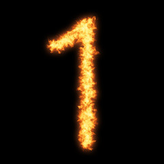 Digit number 1 with fire on black background- Helvetica font based