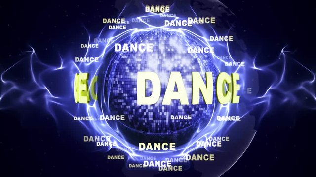 DANCE Text Animation and Disco Ball, Loop, 4k
