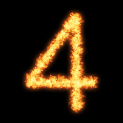 Digit number 4 with fire on black background- Helvetica font based