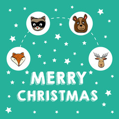 Merry Christmas and happy holidays concept represented by cartoon animals over circles design.flat illustration