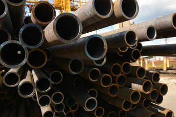 Reinforced tube. Heavy-wall metal pipe. Thick-walled pipe. Stuck of steel pipes. Heavy-gauge pipe...