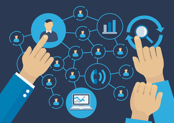 Politician network of funders, elections concept illustration with icons