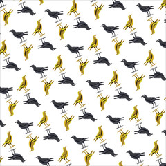 Seamless black and yellow crow. Vector