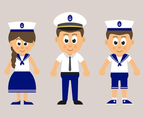 cartoon marine captain and marine boy and girl