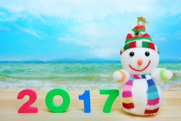 New year number 2017 and smiling snowman