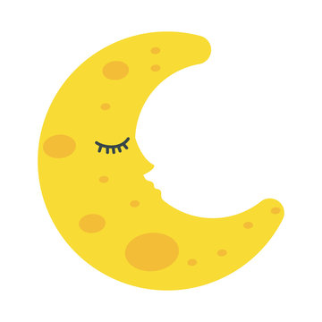 Night concept represented by moon cartoon icon. isolated and flat illustration 