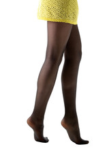 Close-up of woman legs in black stockings