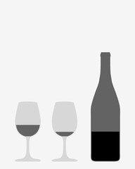 Two wine glasses and bottle, vector