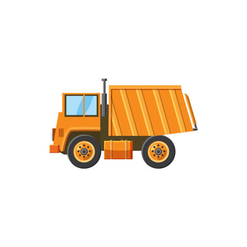 Orange dump truck icon, cartoon style
