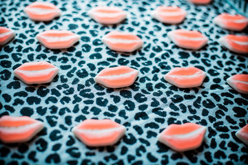 candy mouth lips on dark trendy background, minimal theme and design