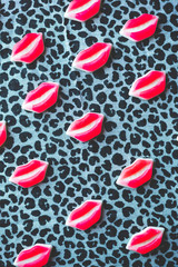 candy mouth lips on dark trendy background, minimal theme and design