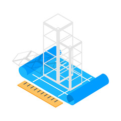 Building construction plan icon isometric 3d style