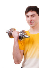 Man exercising with dumbbells lifting weights