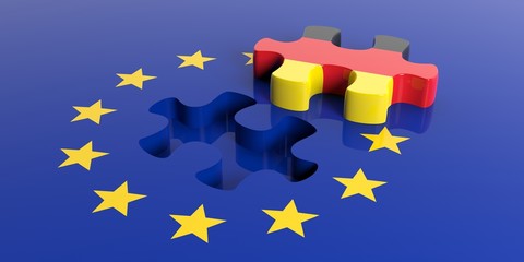 European Union flag, Germany flag puzzle piece. 3d illustration