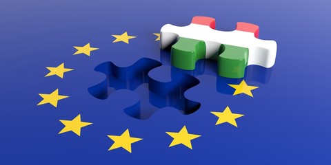 European Union flag, Hungary flag puzzle piece. 3d illustration