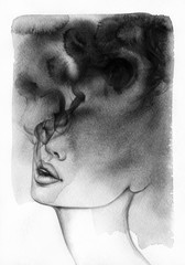 streszczenie portret kobiety. akwarela ilustracja - 114312882