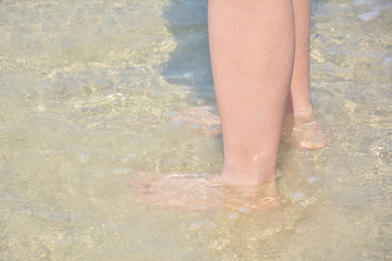 A Photo of a feet soaking in the sea