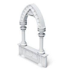 Architectural objects columns arch parapet balustrade on white background. 3d rendering.