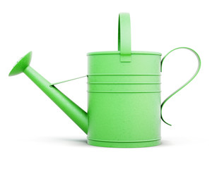 Green metal watering can isolated on white background. Front view. 3d rendering. © 3dmavr