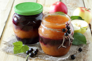 Juice apple and currants in a rustic style, healthy food.