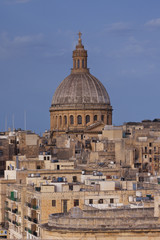 Fototapeta na wymiar Close view of the dome of Basilica of Our Lady of Mount Carmel, Valletta