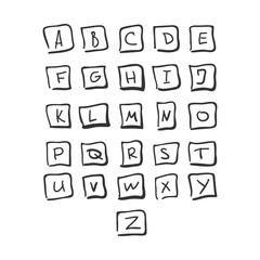 Scribble Square Font Hand Drawn Alphabet Black Isolated