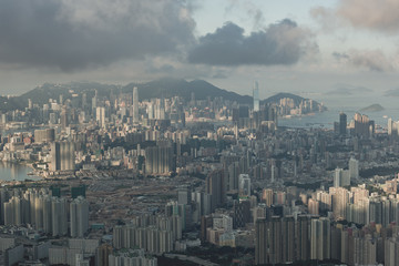 Top view of Hong Kong city in the dawn,view from kowloon peak