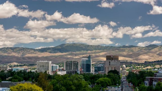 Downtown Boise Idaho time lapse with summer trees and clouds