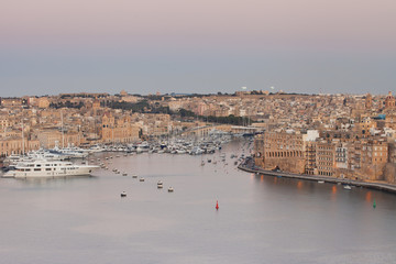 Fototapeta premium Tricity harbour in Malta at sunset as seen from above 
