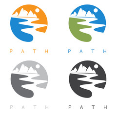 abstract mountains and river labels set vector illustration