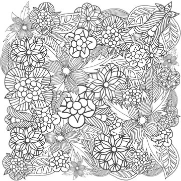 Floral pattern for coloring book. Black and white sample. Zentangle. Hand drawn. Doodle. Vector illustration.