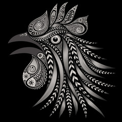 Cock vector patterns on a black background. New year and Christmas 2017

