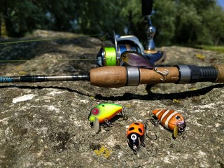 fishing spinning and  line with lures