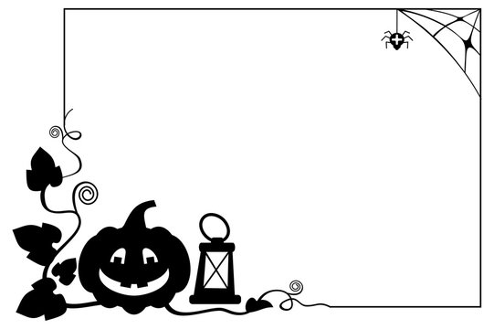 Black and white  frame with Halloween pumpkin silhouette. Vector clip art.