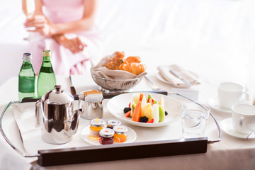 Fototapeta premium Close up of tray with breakfast
