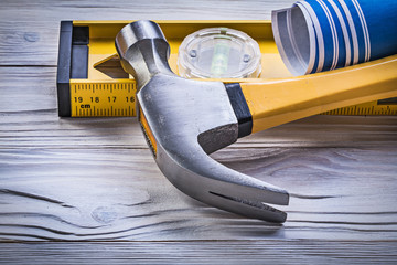 Claw hammer blue rolled engineering drawings construction level 