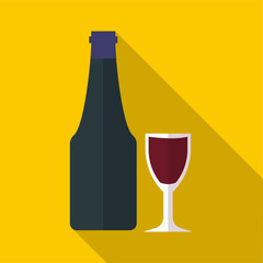 Wine and glass icon, flat style