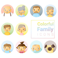 Set of colorful family icons, vector, illustration