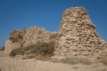 Fototapeta na wymiar Citadel Ashdod (Ashdod-Sea, also known as Minat al-Qal'a), an archaeological site on the coast of the Mediterranean Sea. Ashdod, Israel, June 2016.