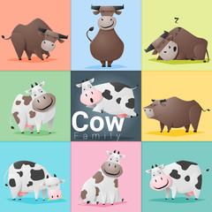 Set of Cow family, vector, illustration