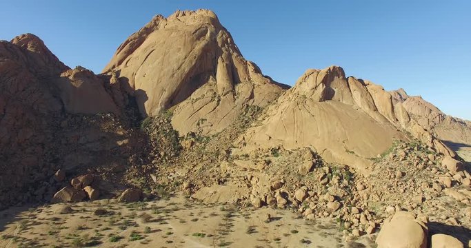 4K aerial view of granite peaks of the Spitzkoppe mountains