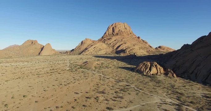 4K aerial view of granite peaks of the Spitzkoppe mountains