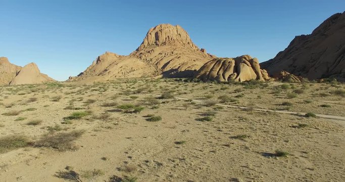 4K aerial view of granite peaks of the Spitzkoppe mountains