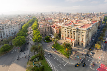 Cityscape including la rambla in Barcelona, Spain - 114324418