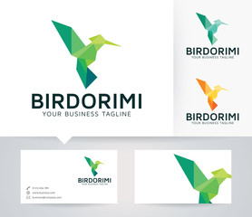Bird Origami vector logo with business card template