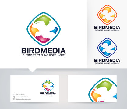 Bird Media vector logo with business card template