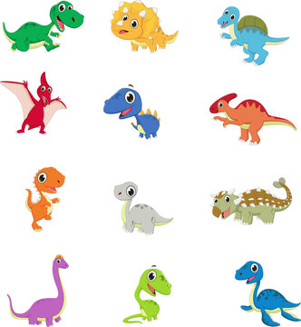 cute dinosaurs cartoon collection set