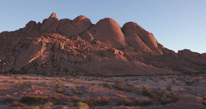 4K panning shot of the granite peaks of the Spitzkoppe mountains
