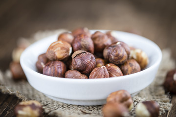 Hazelnut Kernels (selective focus; close-up shot)