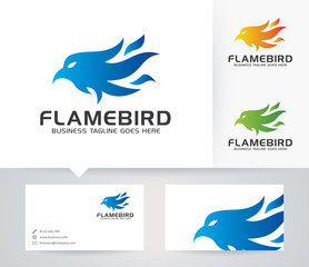Flame Bird vector logo with business card template